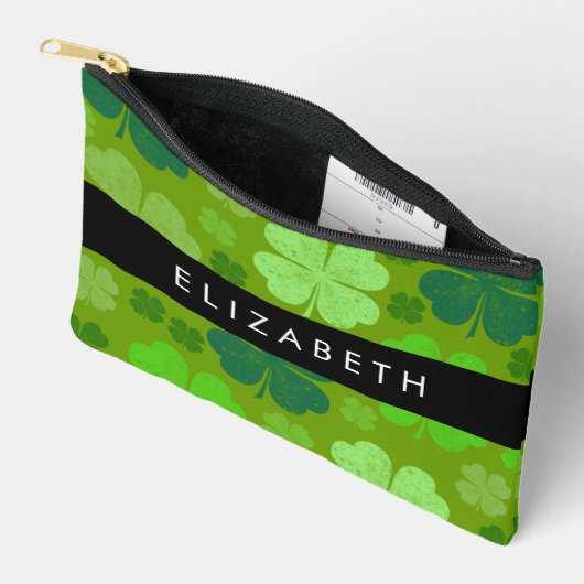 グリーンクローバー、ラッキークローバー、あなたの名前 アクセサリーポーチ (見開き)