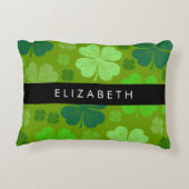 グリーンクローバー、ラッキークローバー、あなたの名前 アクセントクッション (裏面)