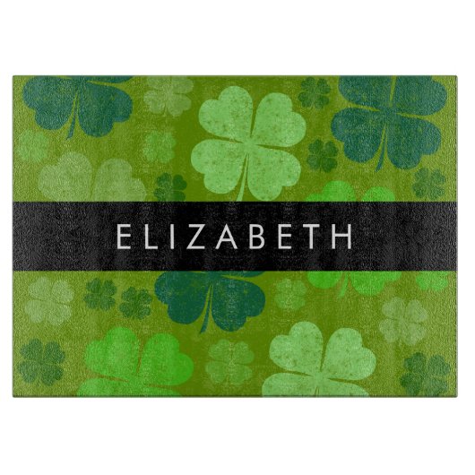 グリーンクローバー、ラッキークローバー、あなたの名前 カッティングボード (正面)