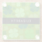 グリーンクローバー、ラッキークローバー、あなたの名前 ガラスコースター (裏面)