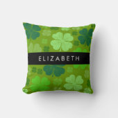 グリーンクローバー、ラッキークローバー、あなたの名前 クッション (正面)