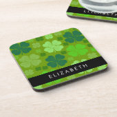 グリーンクローバー、ラッキークローバー、あなたの名前 コースター (左側)