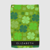 グリーンクローバー、ラッキークローバー、あなたの名前 ゴルフタオル (正面)
