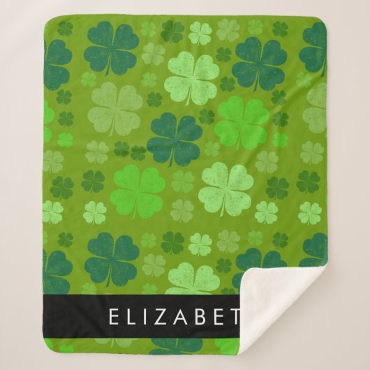グリーンクローバー、ラッキークローバー、あなたの名前 シェルパブランケット (正面)