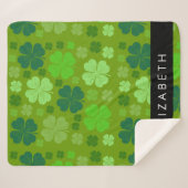 グリーンクローバー、ラッキークローバー、あなたの名前 シェルパブランケット (正面(横))