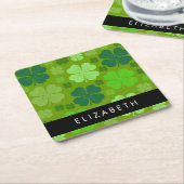 グリーンクローバー、ラッキークローバー、あなたの名前 スクエアペーパーコースター (アングル)