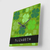 グリーンクローバー、ラッキークローバー、あなたの名前 スクエア壁時計 (傾斜)