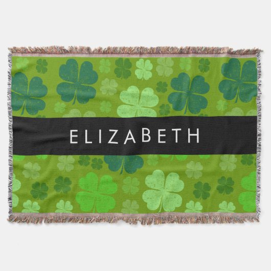 グリーンクローバー、ラッキークローバー、あなたの名前 スローブランケット (正面)