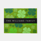 グリーンクローバー、ラッキークローバー、あなたの名前 ドアマット (正面)