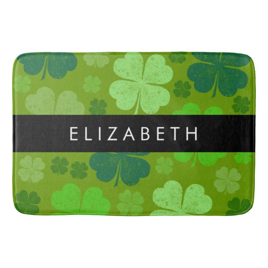 グリーンクローバー、ラッキークローバー、あなたの名前 バスマット (正面)