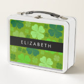 グリーンクローバー、ラッキークローバー、あなたの名前 メタルランチボックス (正面)