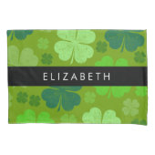 グリーンクローバー、ラッキークローバー、あなたの名前 枕カバー (正面)