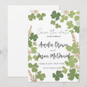 グリーンクローバー 春の野生の花 ウェディング 保存の日 セーブザデート (正面/裏面)