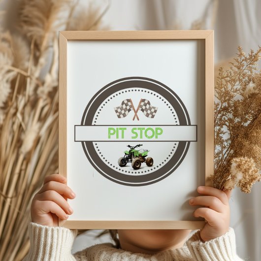 グリーンクワッドバイクピットストップ誕生日標識 ポスター