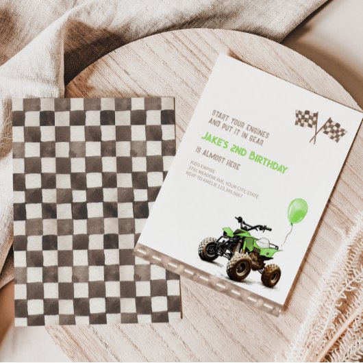 グリーンクワッドバイク2nd誕生日招待状 招待状