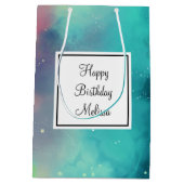 グリーンクール&レッド宇宙ネブラウォーター誕生日 ミディアムペーパーバッグ (裏面)