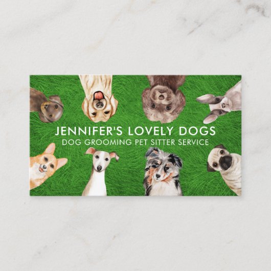 グリーングラスかわいい小さなサイズの犬ペットシッター 名刺 (正面)