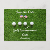 グリーングラスにアメリカ国旗を掲げたゴルフボール ポストカード (正面)