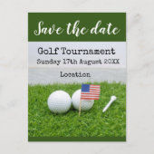 グリーングラスにアメリカ国旗を掲げたゴルフボール ポストカード (正面)