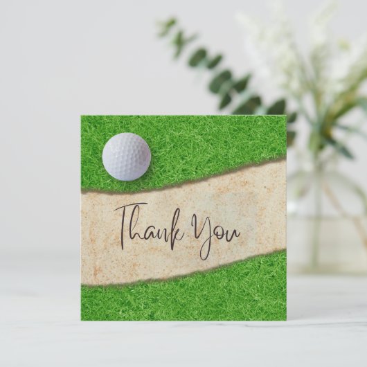 グリーングラスにゴルフボールを乗せたゴルフサンキューカード サンキューカード (スタンド正面)