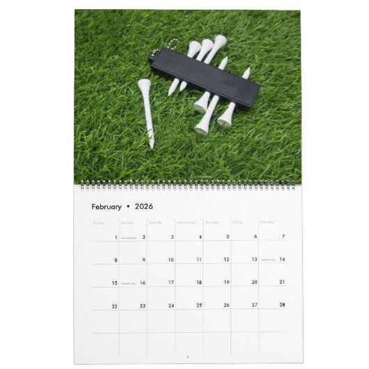 グリーングラスにゴルフボールを載せたゴルフカレンダー カレンダー (2月 2026)