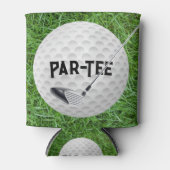 グリーングラスにボールを当てたゴルフクラブ 缶クーラー (正面)