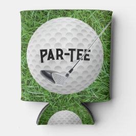 グリーングラスにボールを当てたゴルフクラブ 缶クーラー