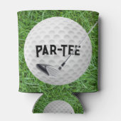 グリーングラスにボールを当てたゴルフクラブ 缶クーラー (裏面)