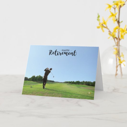 グリーングラスカードにゴルフカートを付けたゴルフリタイアメント カード (黄色い花)