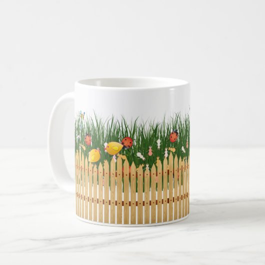 グリーングラスガーデンの昆虫 – 自然インスパイア- コーヒーマグカップ (正面左)