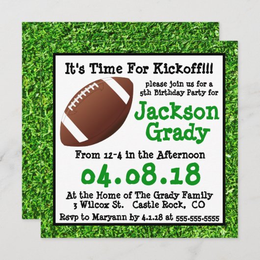グリーングラスサッカー誕生日招待状 招待状 (正面/裏面)