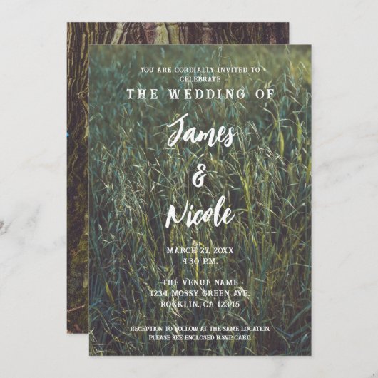 グリーングラスフィールドウッドシーフォレストアウトドア結婚ズ 招待状 (正面/裏面)