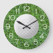 グリーングラス上の白いゴルフボール ラージ壁時計 (正面)