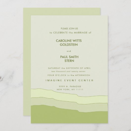 グリーングラディエントエレガントミニマル淡い色のリストパステルバック 案内状 (正面/裏面)