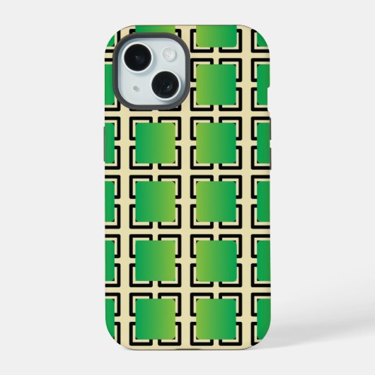 グリーングラデーションの四角形 iPhone 15ケース (裏面)