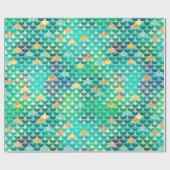 グリーングラデーションフォイル&金ゴールドグリッターマーメイドはかりで測 ラッピングペーパー (フラット)