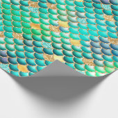 グリーングラデーションフォイル&金ゴールドグリッターマーメイドはかりで測 ラッピングペーパー (角)