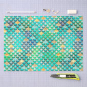 グリーングラデーションフォイル&金ゴールドグリッターマーメイドはかりで測 薄葉紙 (クラフト)