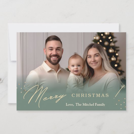グリーングラデーションミニマリストホリデークリスマスカード シーズンカード (正面)