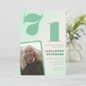 グリーングラデーション 71歳の誕生日招待状 男の子の写真 招待状 (スタンド正面)