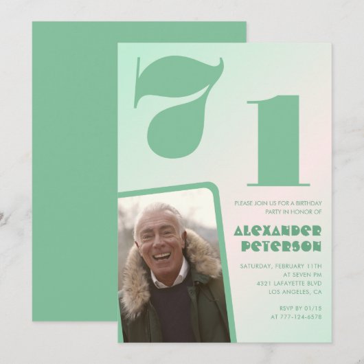 グリーングラデーション 71歳の誕生日招待状 男の子の写真 招待状 (正面/裏面)