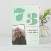 グリーングラデーション 73歳の誕生日招待状 男の子の写真 招待状 (スタンド正面)