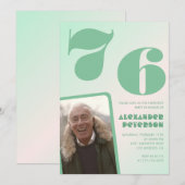 グリーングラデーション 76歳の誕生日招待状 男の子の写真 招待状 (正面/裏面)