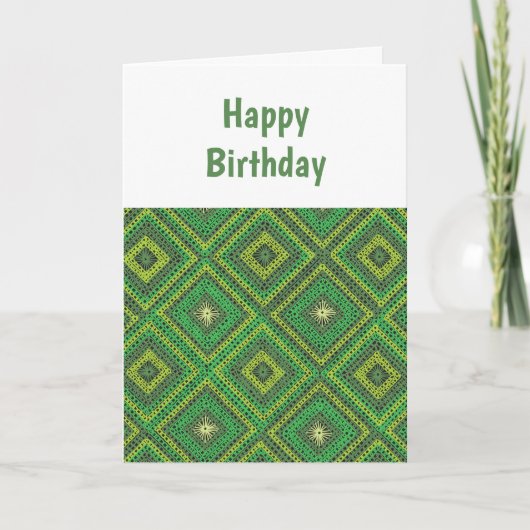 グリーングラニースクエアパターン誕生日カード カード (正面)