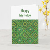 グリーングラニースクエアパターン誕生日カード カード (黄色い花)