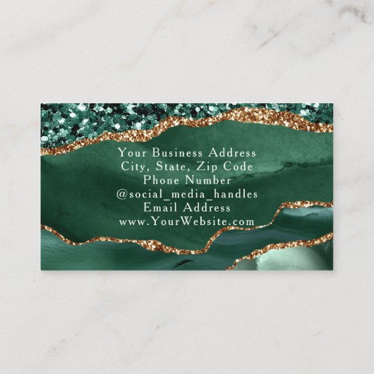 グリーングラムグリッターアゲートファッションスタイリストモダン 名刺 (裏面)