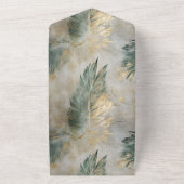 グリーングラムシック金ゴールドホワイトトロピカル葉トロピカル オールインワン招待状 (外側)