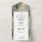 グリーングラムシック金ゴールドホワイトトロピカル葉トロピカル オールインワン招待状 (内側)