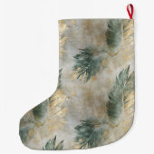 グリーングラムシック金ゴールドホワイトトロピカル葉トロピカル ラージクリスマスストッキング (裏面)