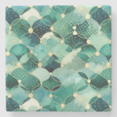 グリーングラム金ゴールドサークル抽象芸術 ストーンコースター (正面)